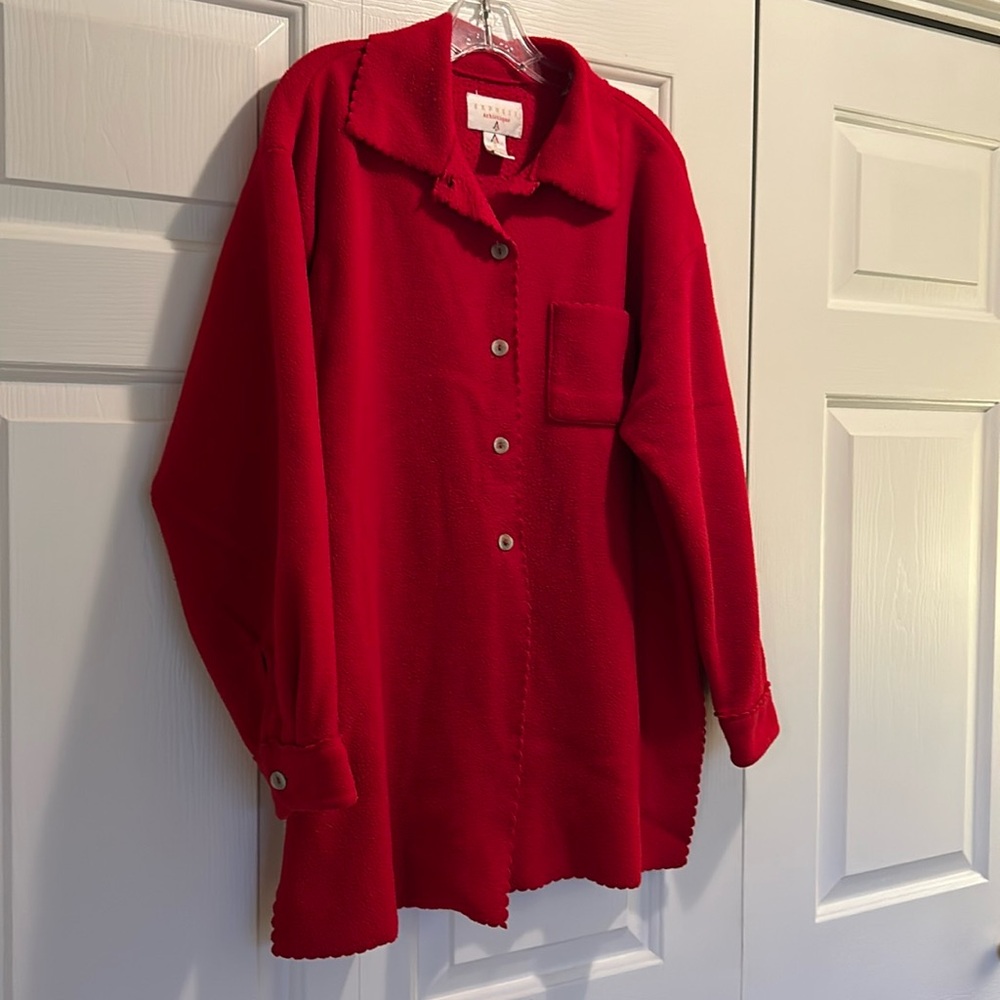 Fuzzy, button up shirt jacket